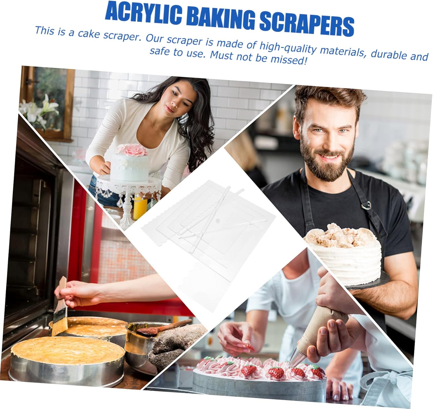 Alipis 11-Piece Square Acrylic Cake Tray Set Dessert Scrapers Pastry Cutting Board and Cake Leveling Tools for Baking and Party Use