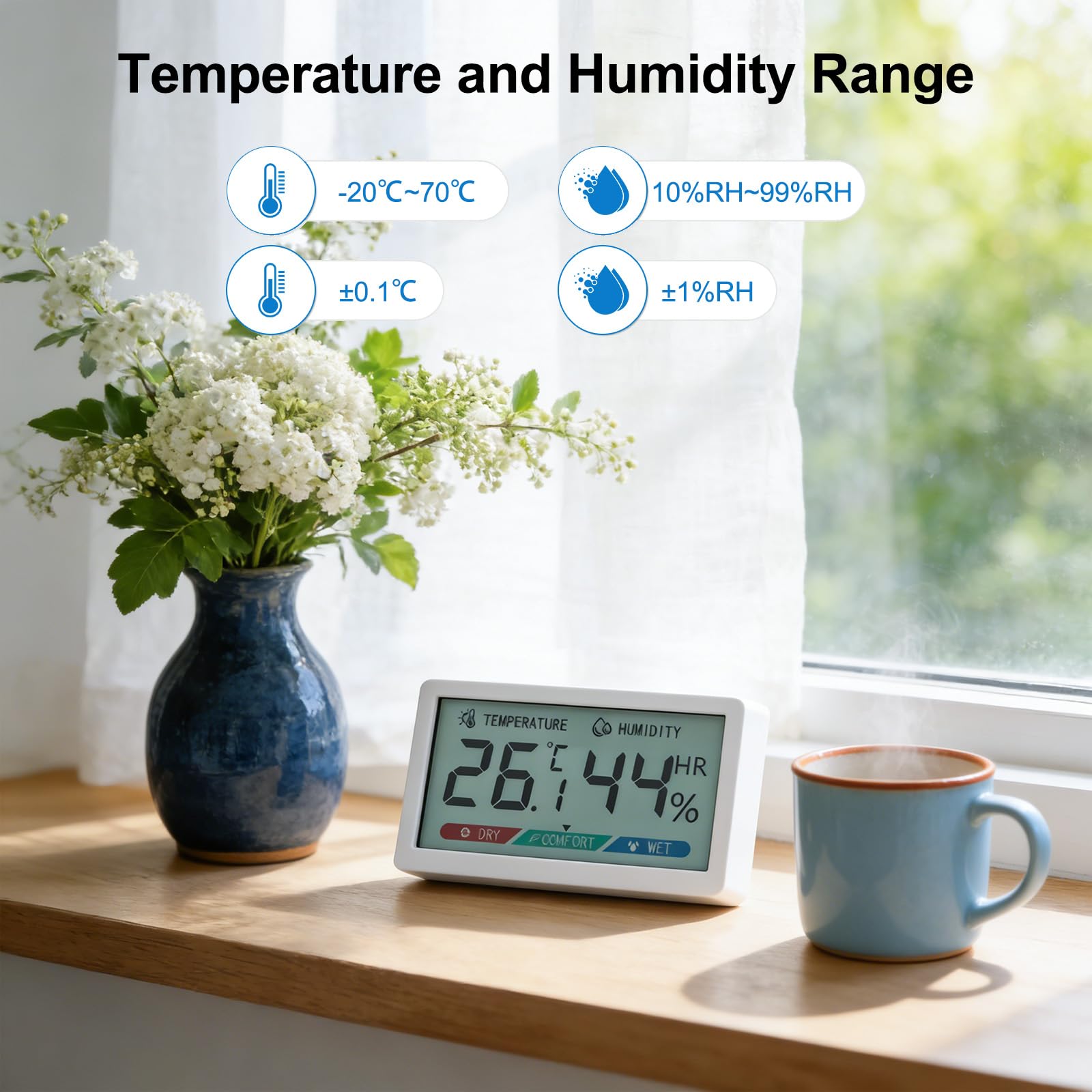 Chatthen Termometro Digital Casa, Higrometro Digital de Interior para Controlar la Temperatura y medir la Humedad, Medidor de Humedad Digital de Temperatura para Invernadero, Bebé, Bodega, Reptil 2Pcs — view 3