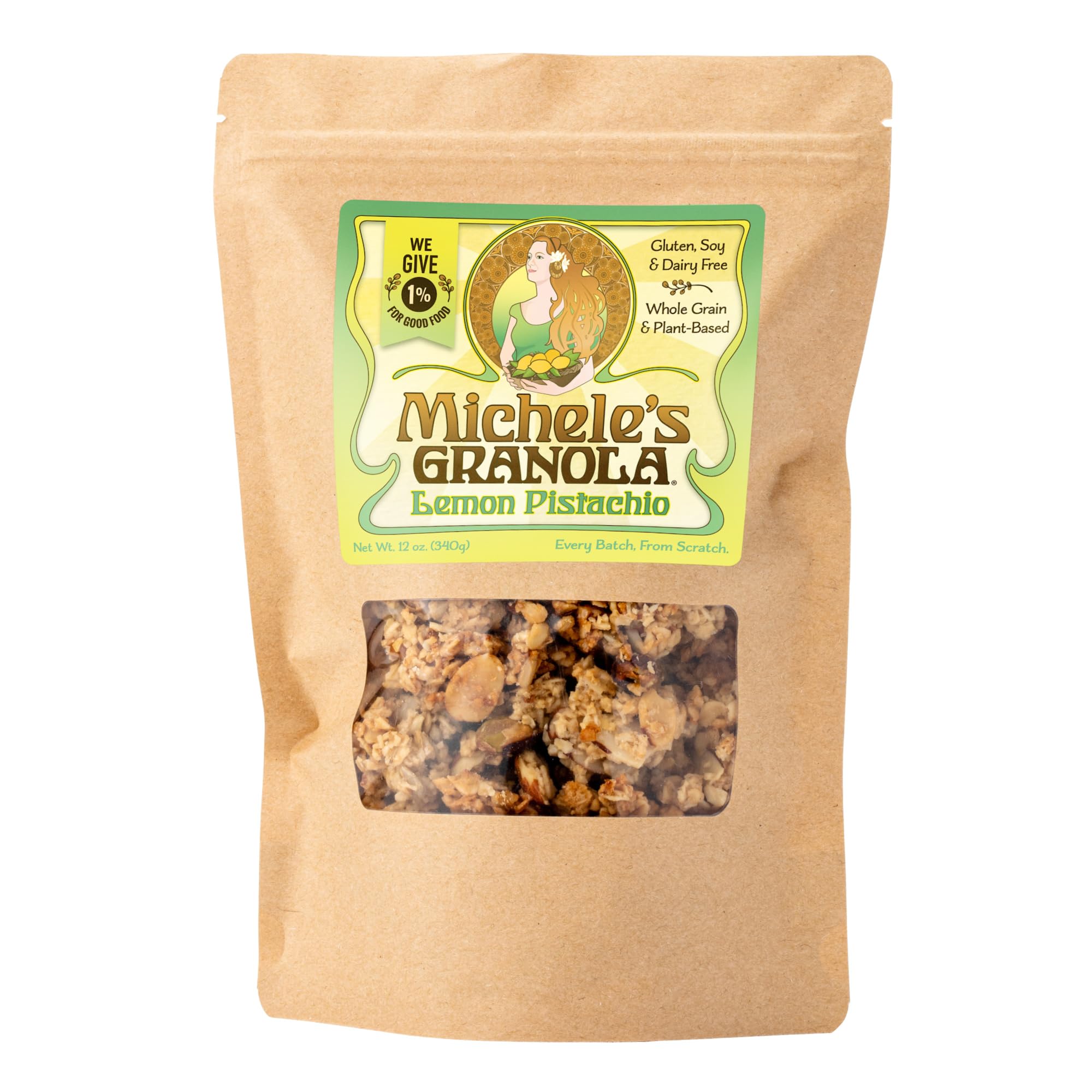 Michele's Granola - Lemon Pistachio - Handmade Non-GMO Whole Grain Oats - Free of Gluten, Soy, Wheat, & Dairy