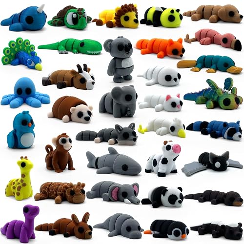 25PCS Mini Animal Figurines Set, 3D Printed Articulated Flexible Fidget Toys for Adults, Stress Relief Sensory Toys, Cute Desk Decor for Home Office, Party Favors, Gift Ideas (36 Animals B)