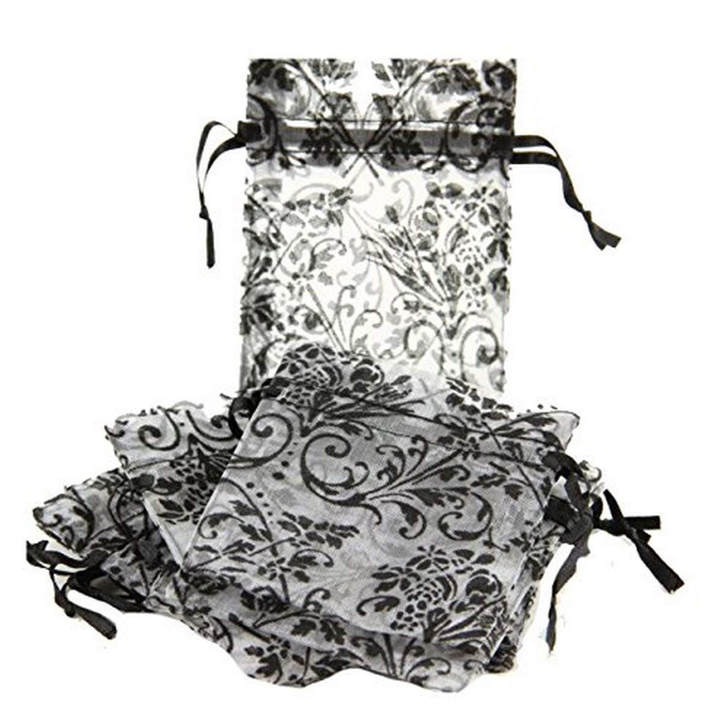 3"x4" Black Sheer Bag w/Damask Print 12/pkg 2pc Set