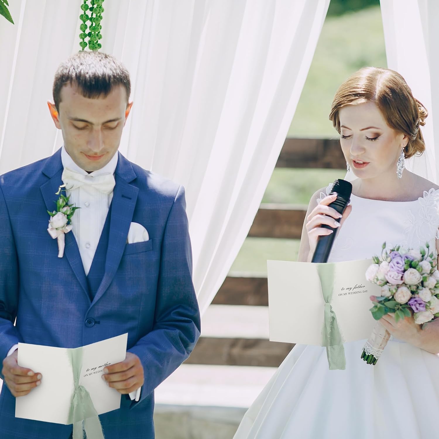 2 Pcs Wedding Day Cards for Mother and Father with Bow Ribbon and Envelopes, 1 to Mother on My Wedding Day Card, 1 to Father on My Wedding Day Card, Parents Gifts of the Bride Groom Gifts - Image 5