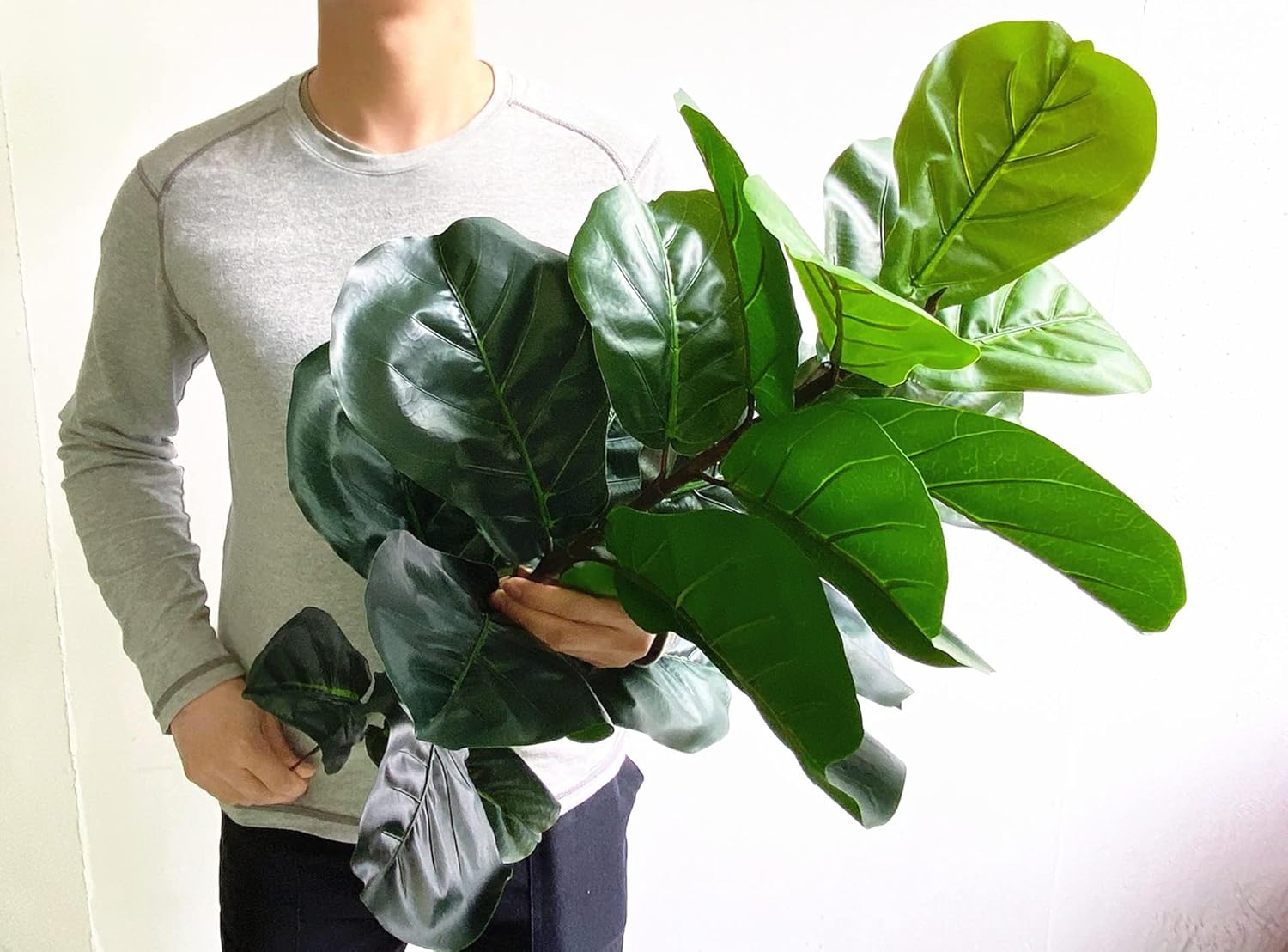 Artificial Fiddle Leaf Fig Tree Twig Faux Ficus Lyrata Plants Greenery for Home Office Yard Indoor and Outdoor Decoration (Green -1 Branch(28 inch)) - Image 2