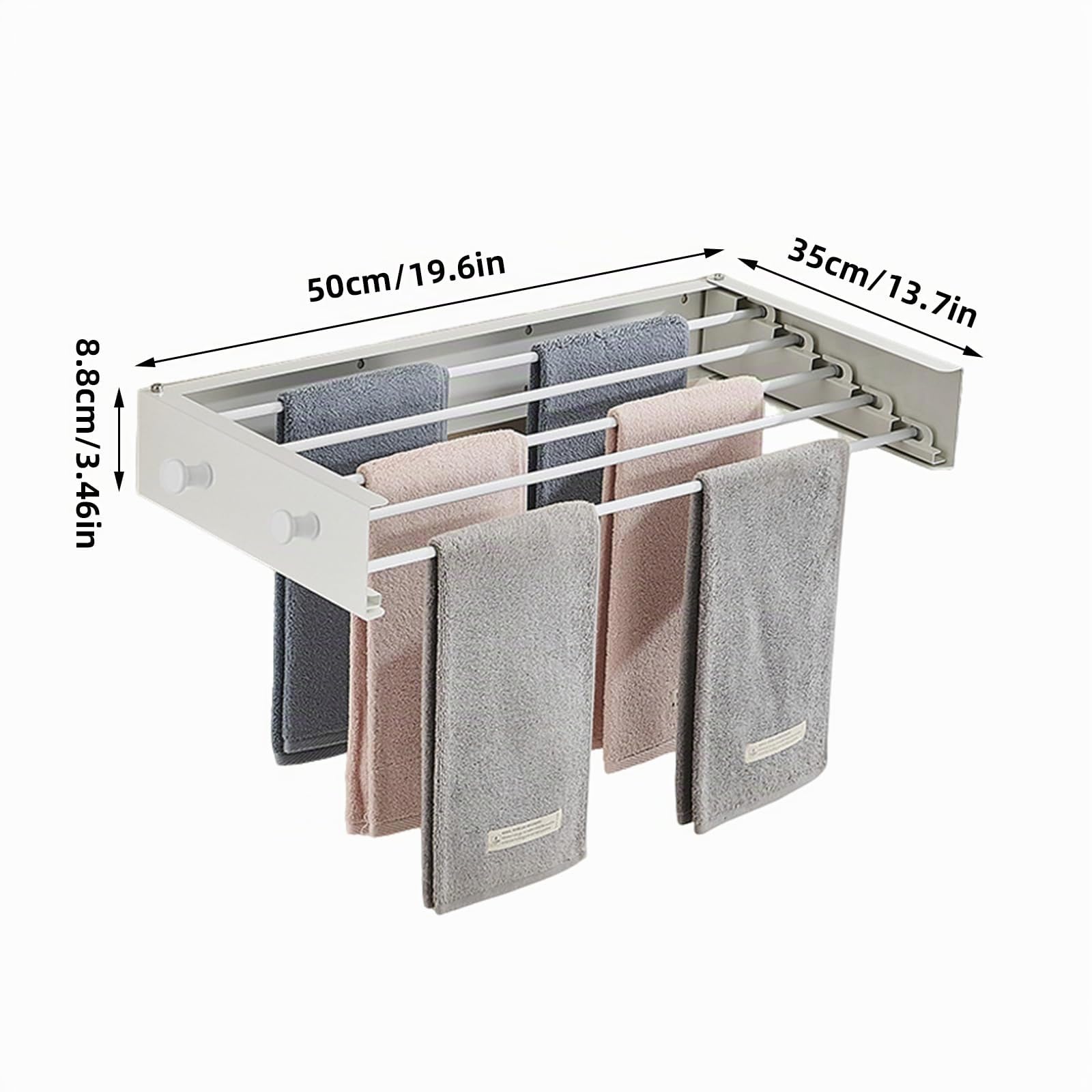 Tendedero de pared de acero al carbono y aluminio, tendedero sencillo de pared, plegable, para interior y exterior, tendedero de pared extensible para balcón (blanco con 4 ganchos)