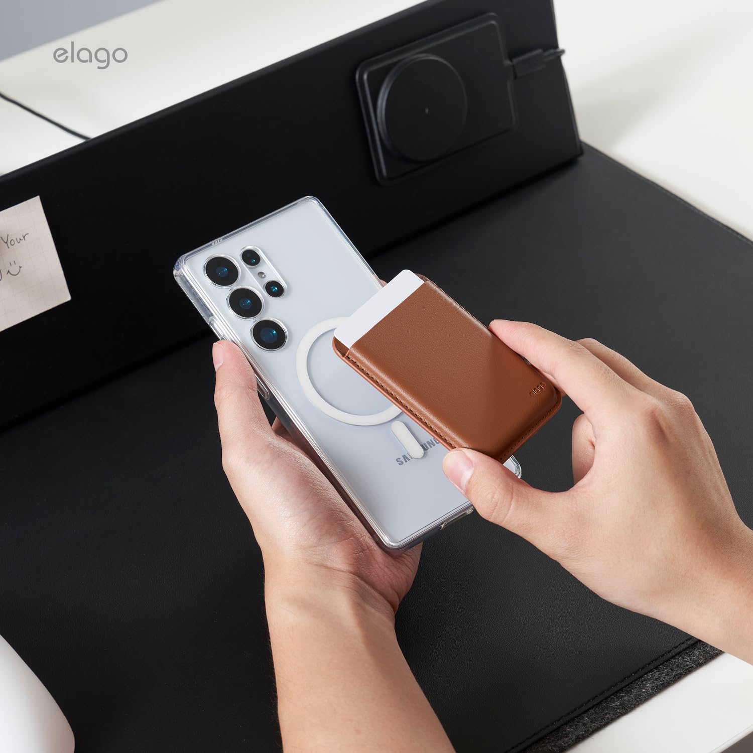 elago Portefeuille Magnétique pour Samsung Galaxy S26, S26 Ultra, S26 Plus, S25 Edge, Z Fold 7 & Série S25 – Cuir Végétalien, Compatible avec MagSafe – 2 Cartes, Étui Porte-Cartes Sécurisé (Marron)