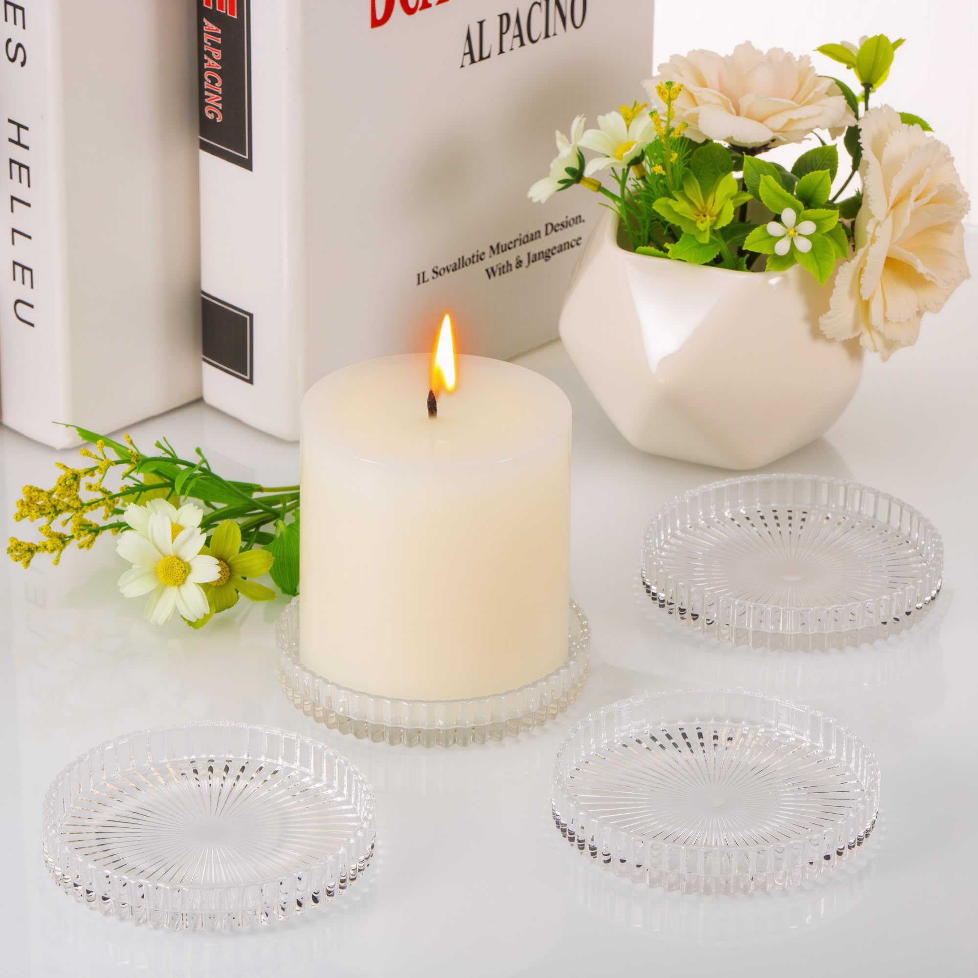 Confezione da 2 piatti rotondi in vetro, 10 cm, trasparenti, per decorazioni spa, matrimoni, feste, decorazioni per la casa, centrotavola e regali