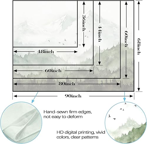 Miniatura 8 de kampdream Tapiz de bosque de montaña, tapiz de pared de paisaje verde salvia brumosa y verde salvia, tapiz de pared, paisaje natural para
