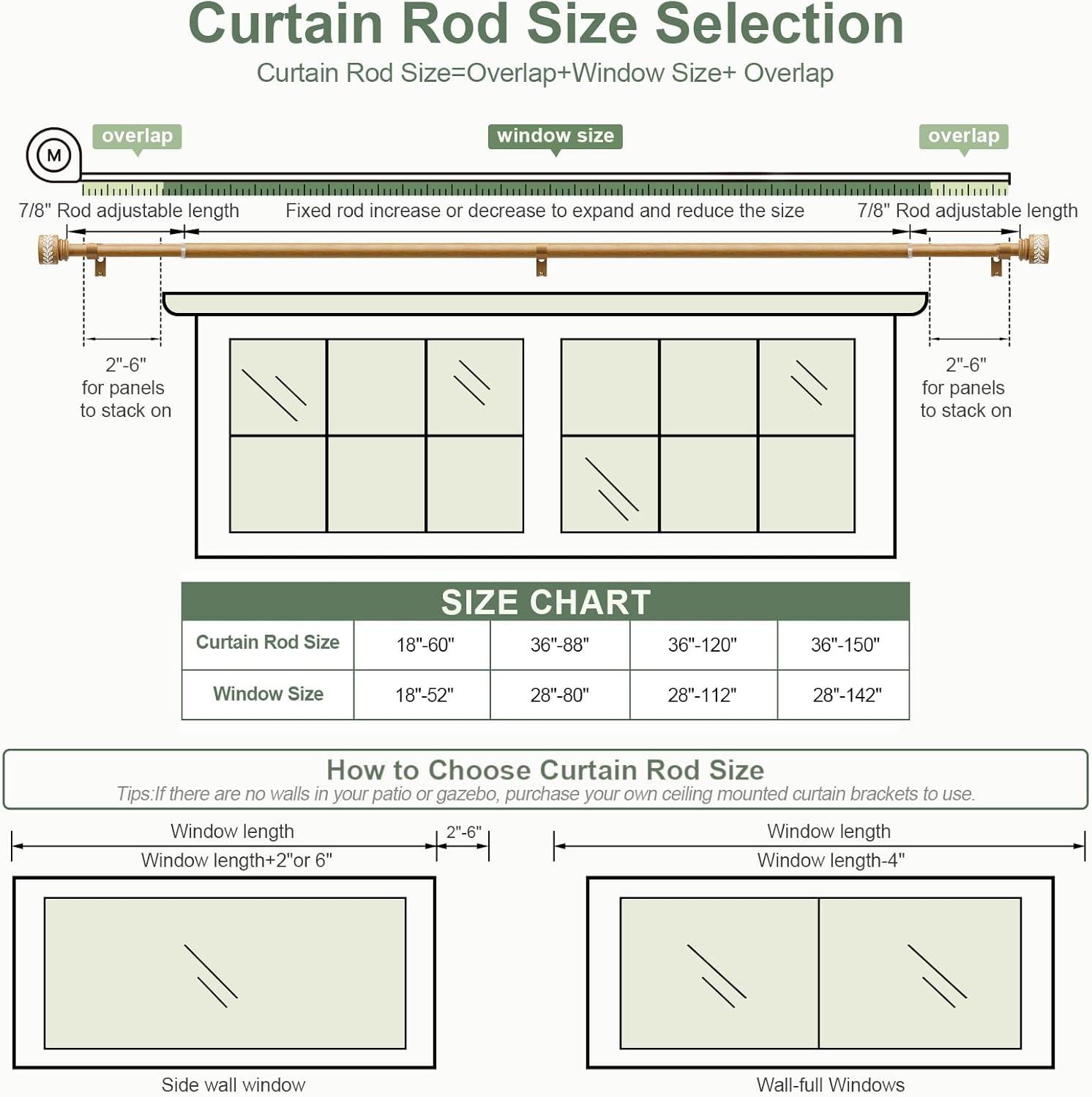 QDWIS 2 Pack Imitation Natural Wood Grain Curtain Rods for Windows 48 to 84 inch 1" Modern Adjustable Heavy Duty Curtain Rod Boho Decorative Drapery Rods Set for Living Room Bedroom Rustic Outdoor
