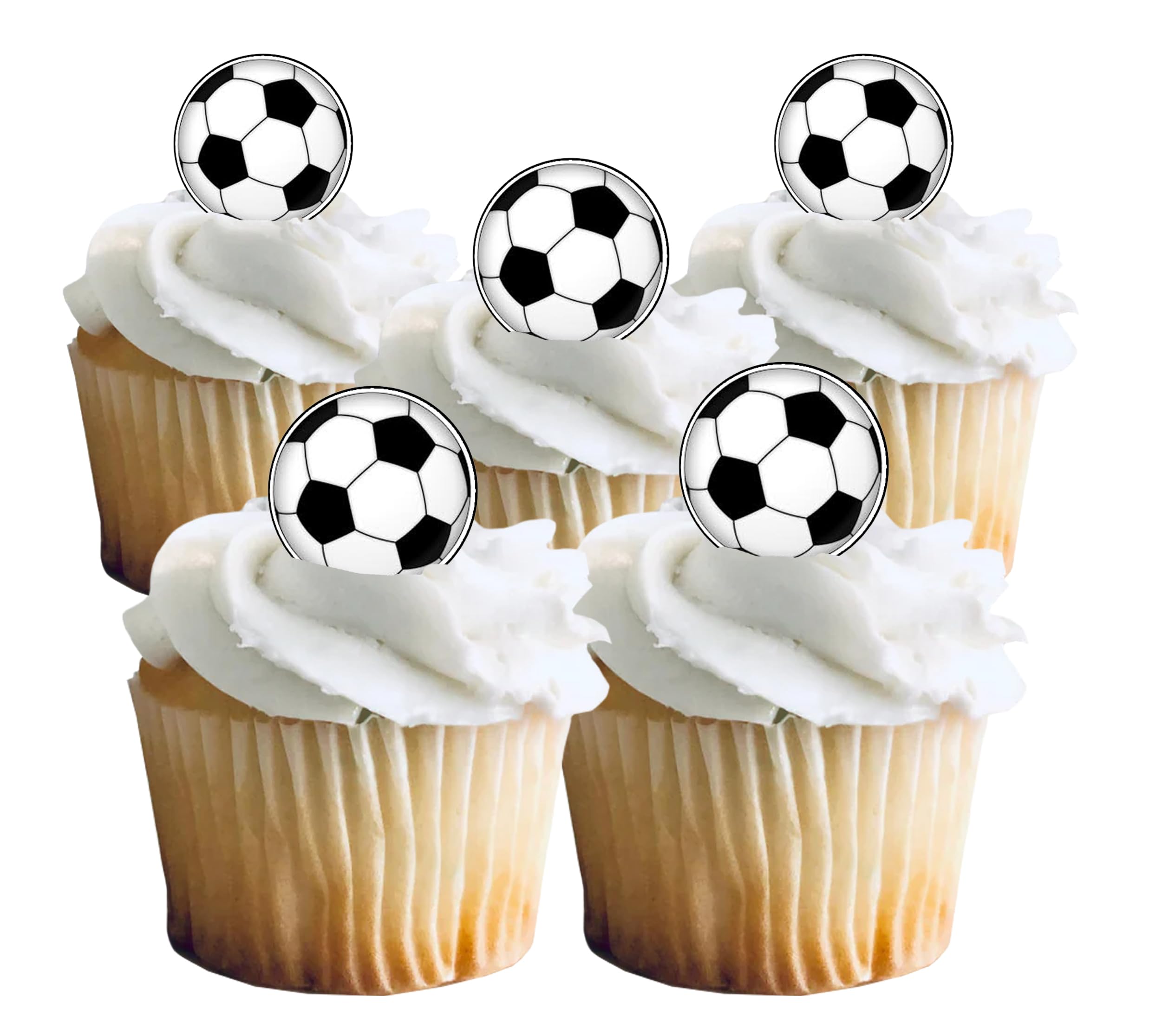 48 Round Edible Wafer Paper Football Ball Sport Cake Toppers Decorations
