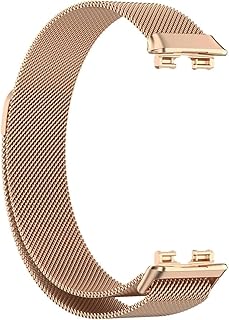 Luxury Design Replacement Strap for Huawei Band 8, Breathable and Waterproof, Stainless Steel Mesh Strap, Magnetic Buckle, Easy to Install, Adjustable Length Watch Strap for Women Men (Rose Gold)