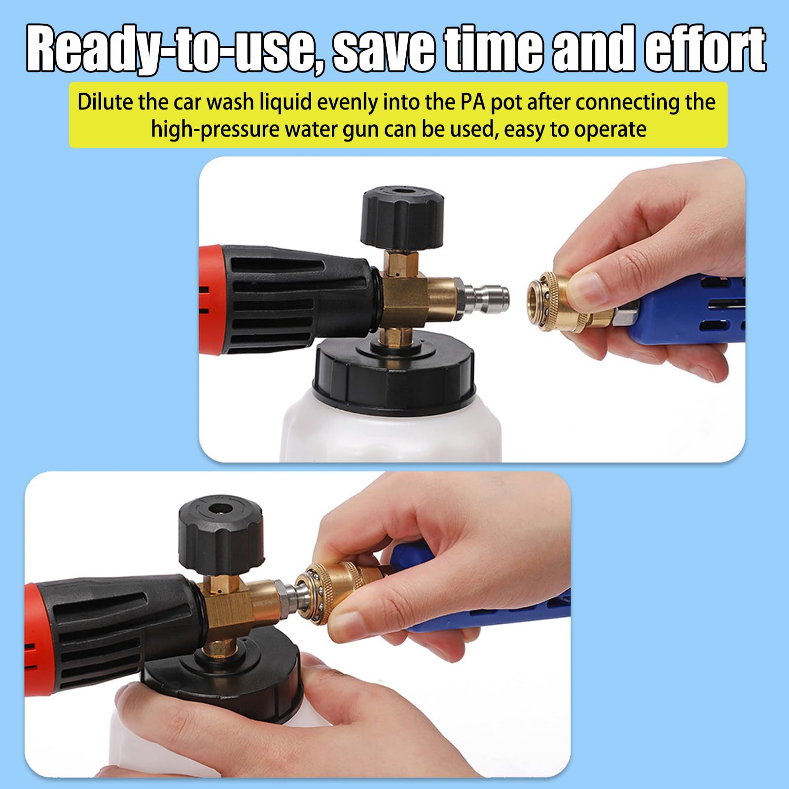 Snow Foam Gun, 1000ml Heavy Duty Foam Cannon Sprayer, Adjustable Snow Foam Lance for Pressure Washer 1/4" Quick Connector - Image 3