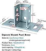 Vista 2 de Paquete de 4 bases de poste en U de 2 ranuras para canal de puntal cuadrado de 1-5/8 pulgadas, montaje en planta baja, 3/16 pulgadas de grosor