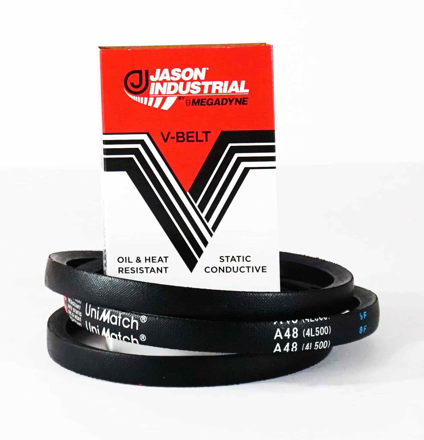 Megadyne - Jason Industrial V Belt - A48-4L500 – (Pack of 1) – Wrapped V-Belt - 50 Inch Outside Length - 1/2 Inch Top Width - 11/32 Inch Thick