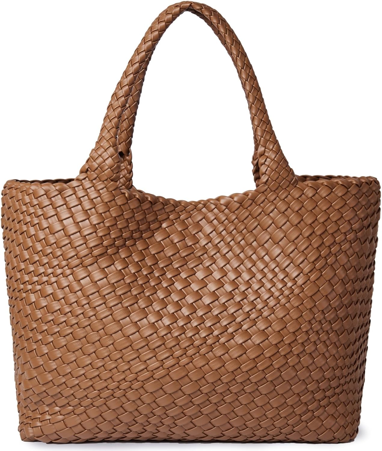 Woven Shoulder Bag for Women, Fashion Top Handle Soft Vegan Leather Shopper
