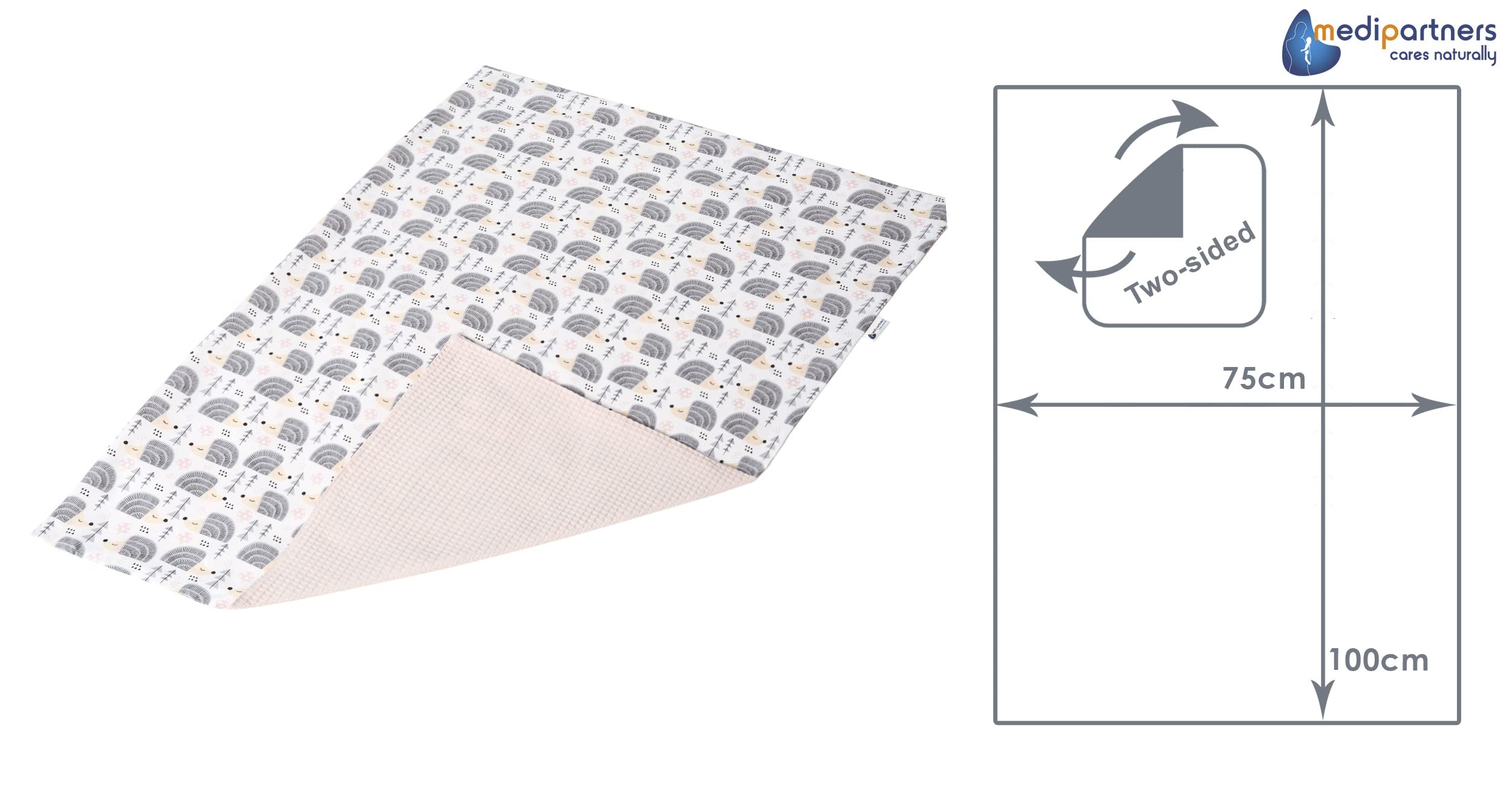 Medi Partners Baby Blanket Newborn Pram Soft 100% Cotton 75x100 Cot Toddler Comfort universal Cuddly Fluffy Crawling Plush bilateral Blankets (Hedgehogs With Light Pink Waffle) - Image 4
