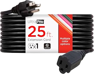 UltraPro Outdoor Extension Cord, 25 Ft, Heavy Duty, UL Certified 3 Prong, 16 AWG 3-Wire, Multipurpose Long, 1 Pack, Black, 69275