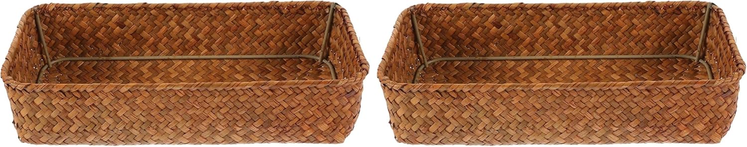 Wicker Cutlery Holder - Woven Utensil Storage for Kitchen Countertop & Pantry - Long Narrow Basket for Toilet Paper & Seasoning Jars (Pack of 2)