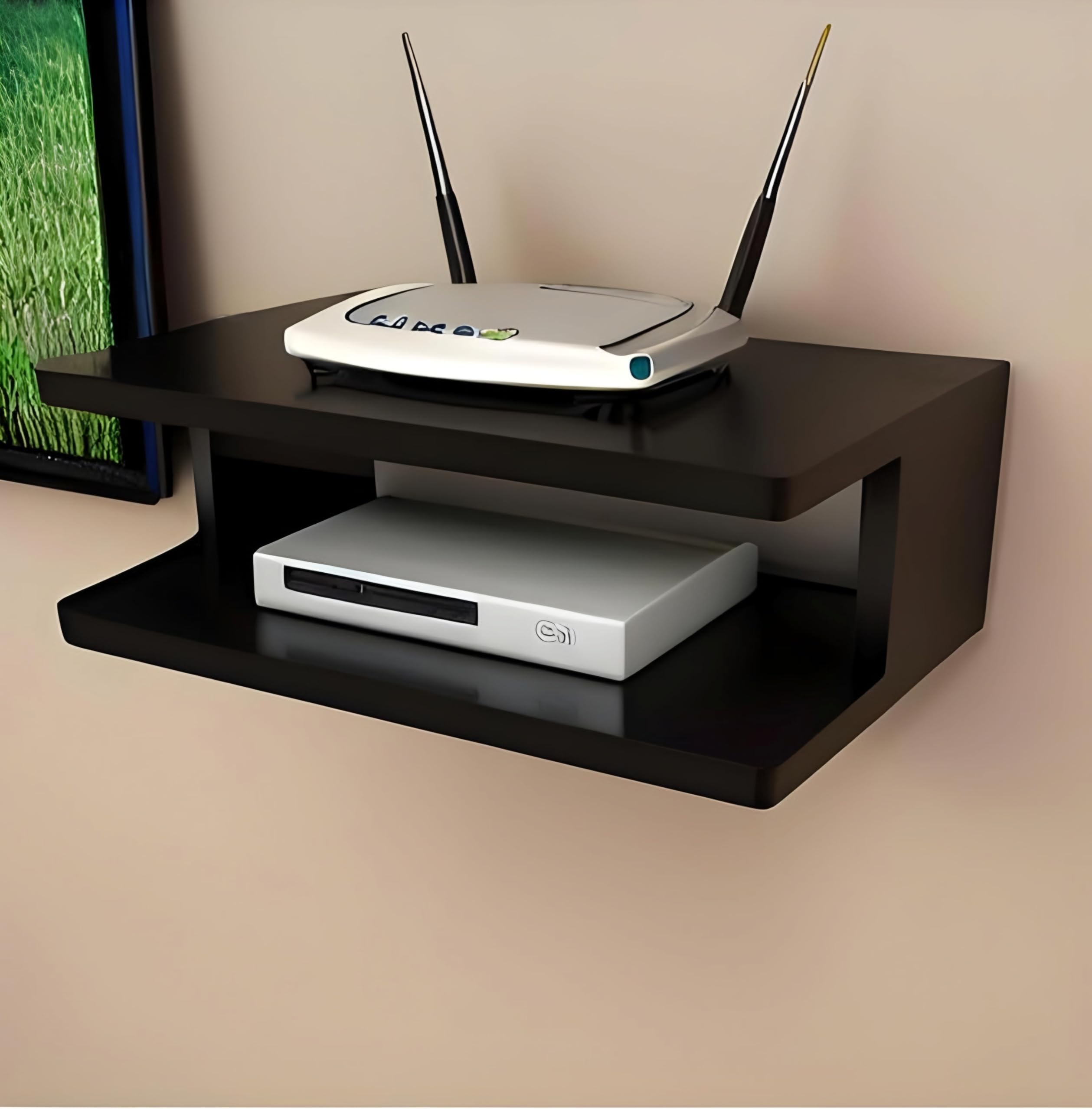 Dime Store Engineered Wood Set Top Box Stand TV Stand WiFi Router Rack Wall Shelf for Living Room Stylish Hanging Rack Organizer Shelf Furniture (Black)