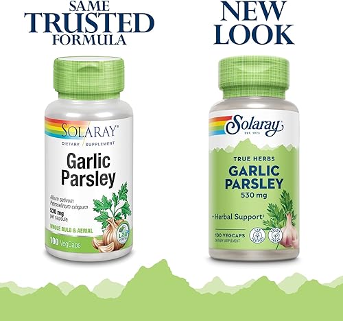 Miniatura 3 de SOLARAY Bulbo de ajo y hoja de perejil de 530 mg  Apoyo a la función cardiovascular y del sistema inmunológico  Sin OMG, vegano y verificado en