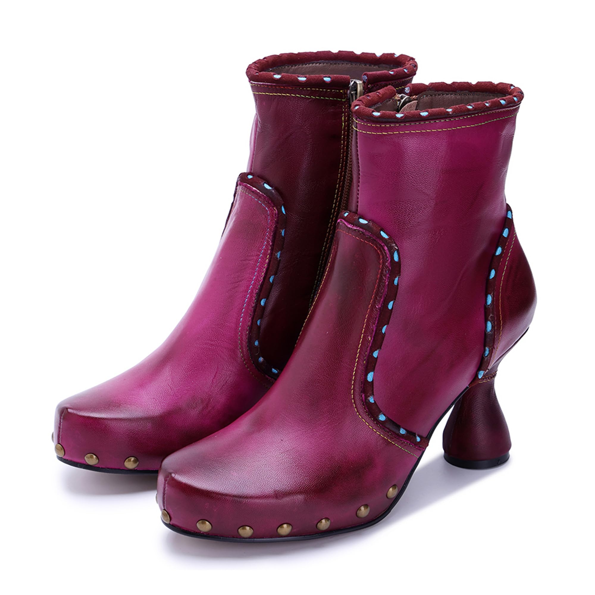 Women's Handmade Retro Lambskin High Heel Boots, Colorful Painting, Metallic Style - Fashion, Comfortable, Durable, Unique Minority Style