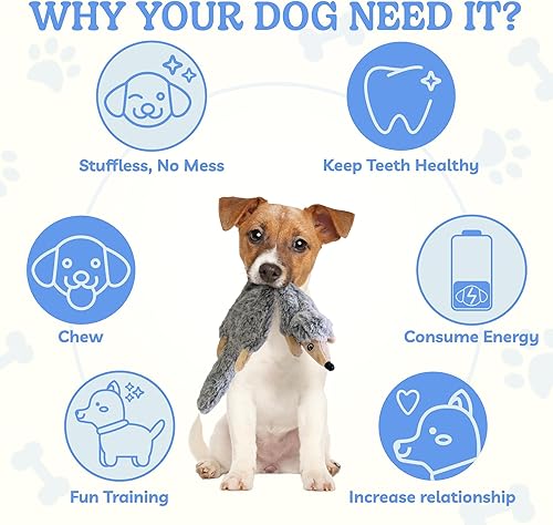 Vista 40 de SHARLOVY Paquete de 5 juguetes chirriantes para perros, juguete arrugado para mascotas, sin relleno, animales de peluche, masticables para perros