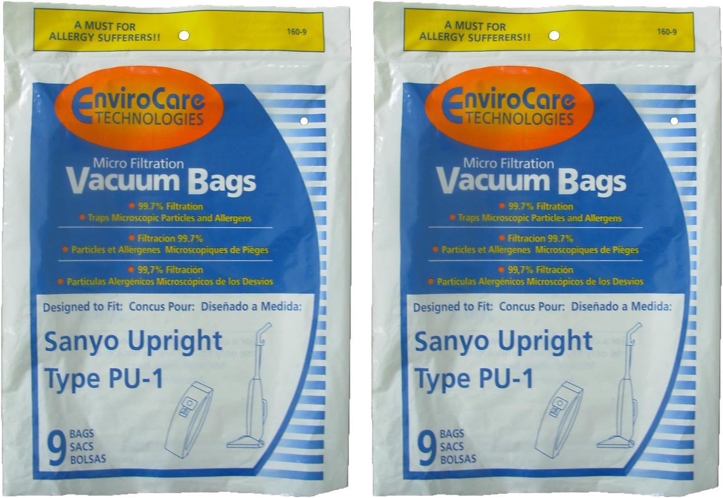 18 Sanyo Upright Pu-1 with Closure Vacuum Bags, Panasonic, Kenmore, LG slimax Vacuum Cleaners, SC54A, SCA4, SCA41, SCA42, SCA4A, VU5545-65