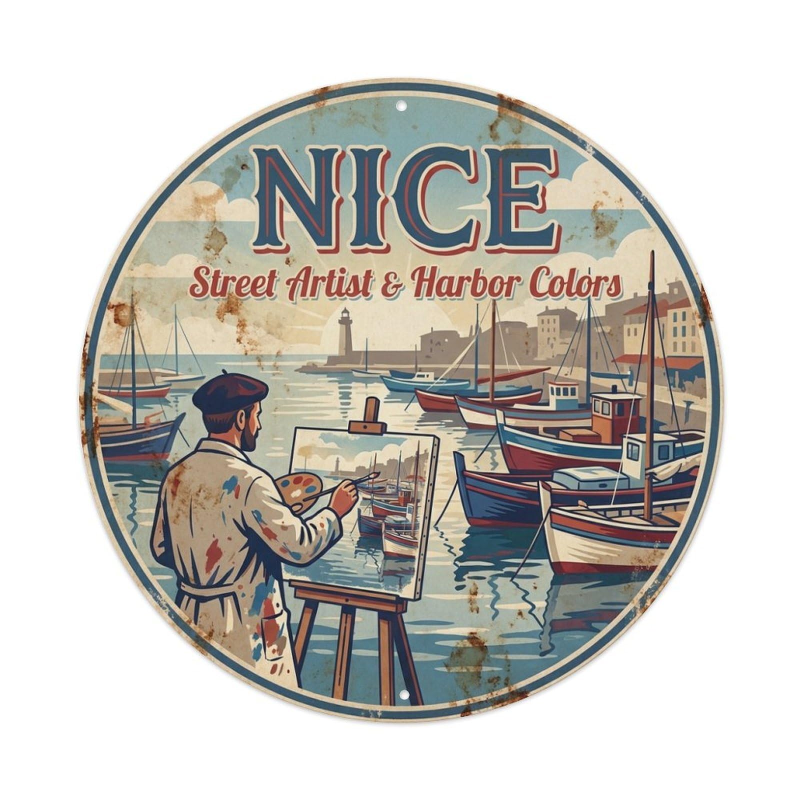 Olhnbad Style Craft Culture Nice Harbor Painter Coastal Colors Travel Metal Tin Sign