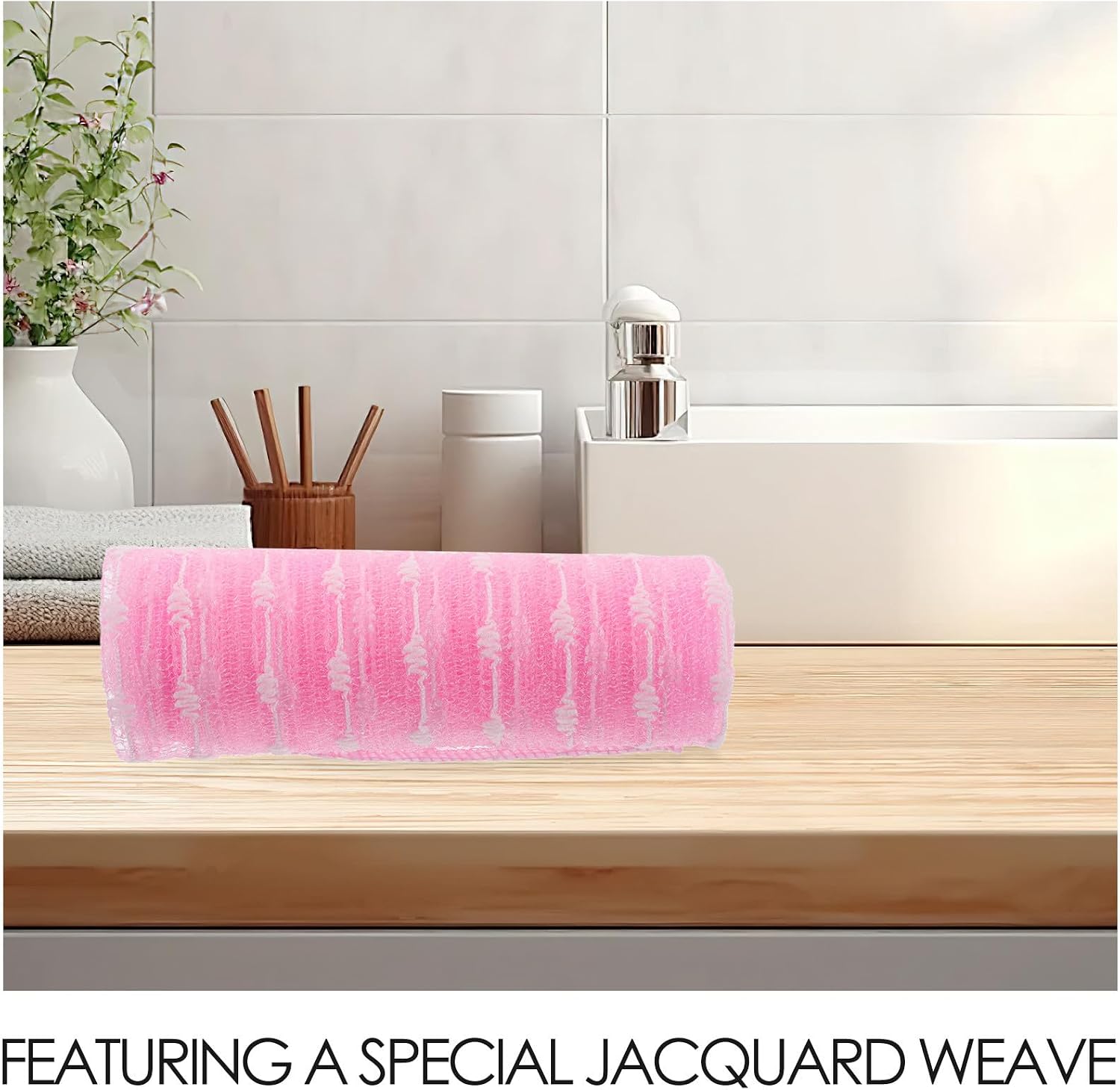 STAHAD Exfoliating Bath Cloth Nylon Scrub Towel with Enhanced Scrubbing Power and Massaging Effect Long Strip Korean Design Soft Shower Washcloth for Women and Men Pink