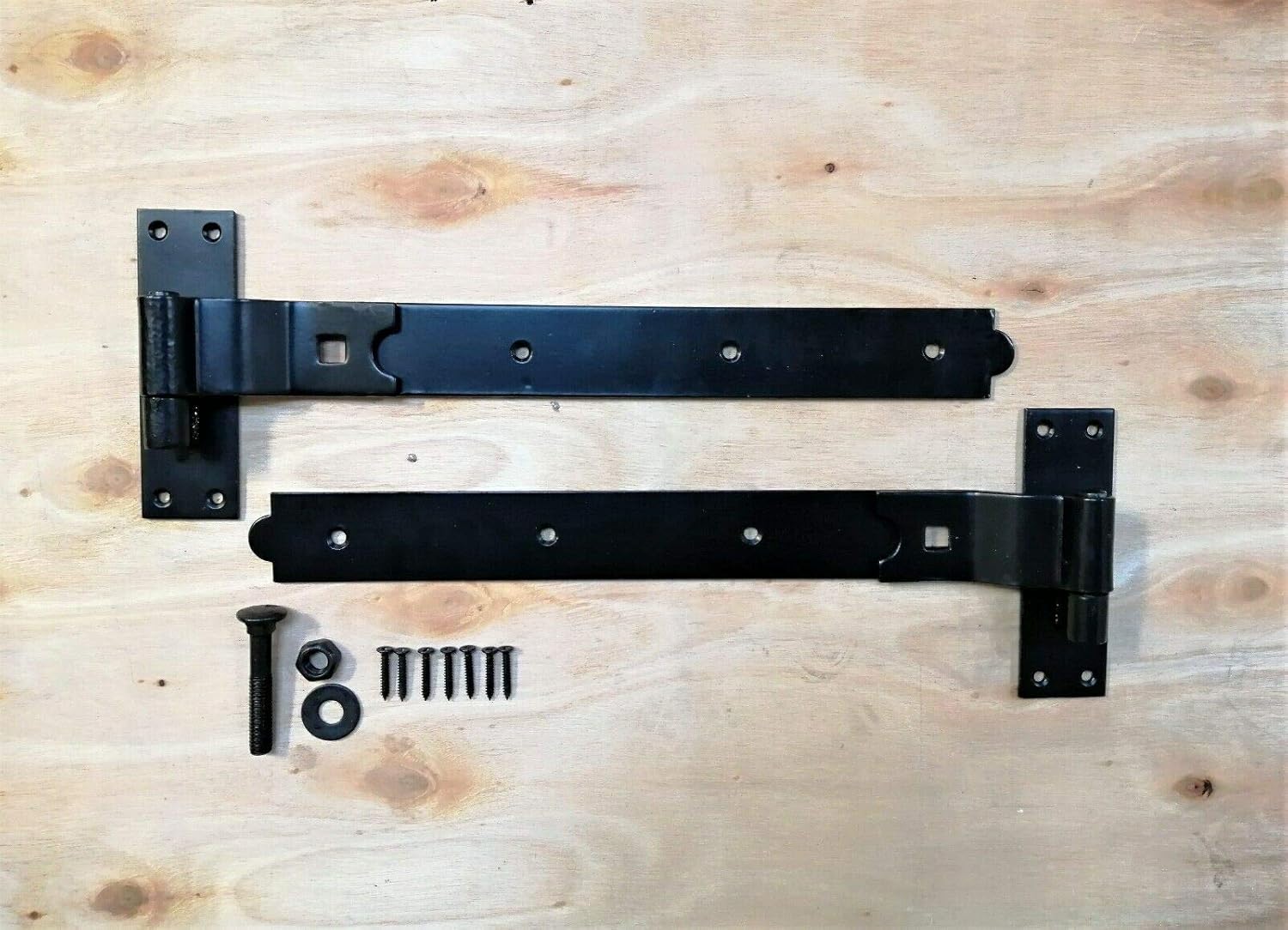 Infinity Decor 18" 24" Cranked or Straight Heavy Duty Hook and Band Gate Hinges Drop Bolt Set - Black/Zinc (2x18' Hinge+Drop Bolt Straight, Black)