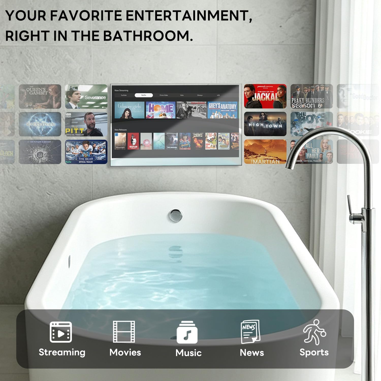 22 Inch Smart Mirror TV, Waterproof LED TV for Bathrooms and Hotels