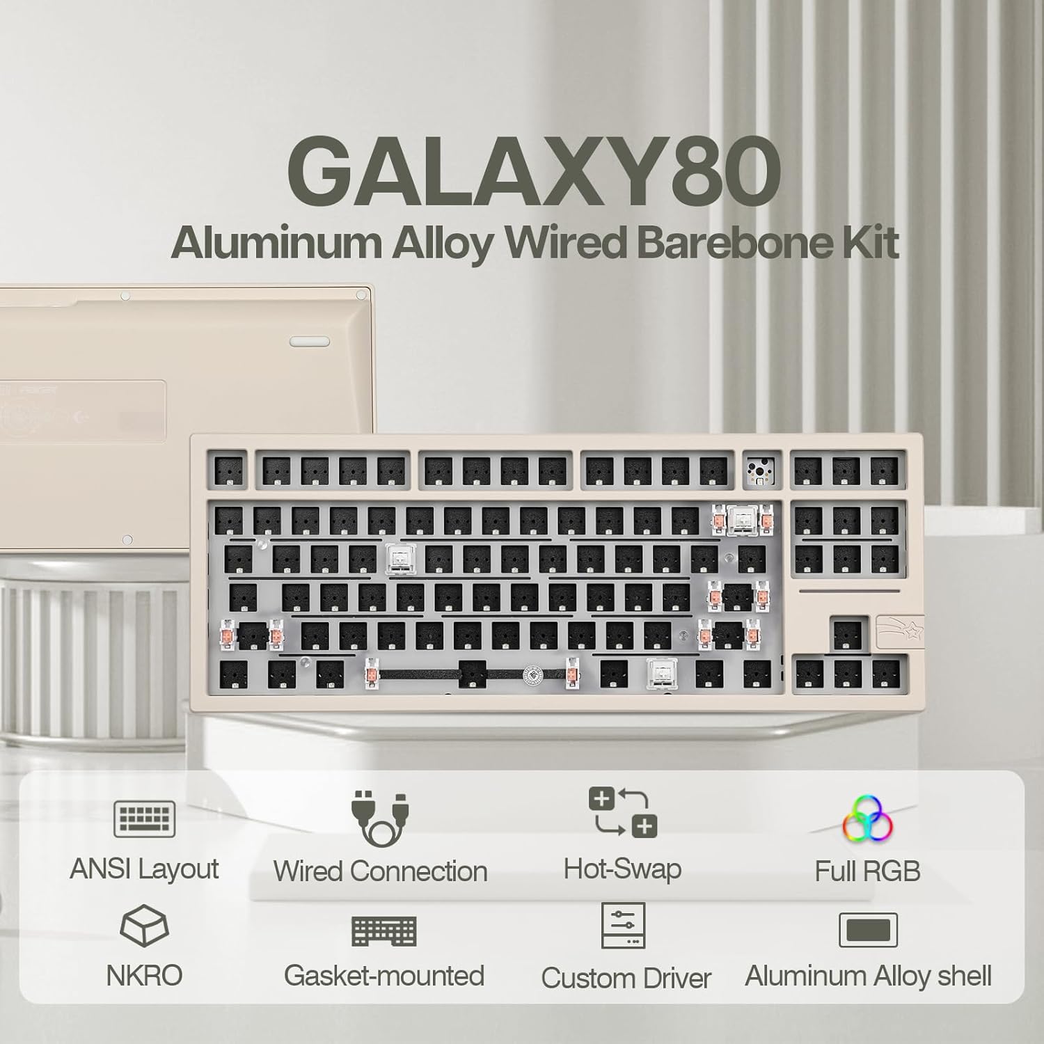 EPOMAKER x Feker Galaxy80 KIT Tastiera Meccanica Gasket, lega di alluminio barebone KIT, con Hot-Swap, NKRO, per giochi/Mac/WIN USB-C Wired (White, USB-C Kit) USB-C Kit White - Immagine 2