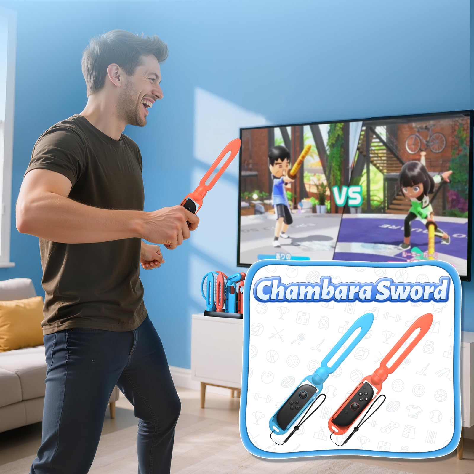 Kit d'accessoires pour Switch 2/1/OLED für Switch Sports ，FASTSNAIL Accessoires pour Nintendo Switch 2 pour Joycon, avec Bracelets ,Courroies de jambe, Raquettes de tennis, Clubs de golf, épées