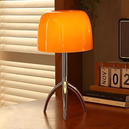 Lámpara de hongo naranja, bonita lámpara moderna de mediados de siglo, lámparas LED regulables con forma de dona, decoración vintage para el hogar,