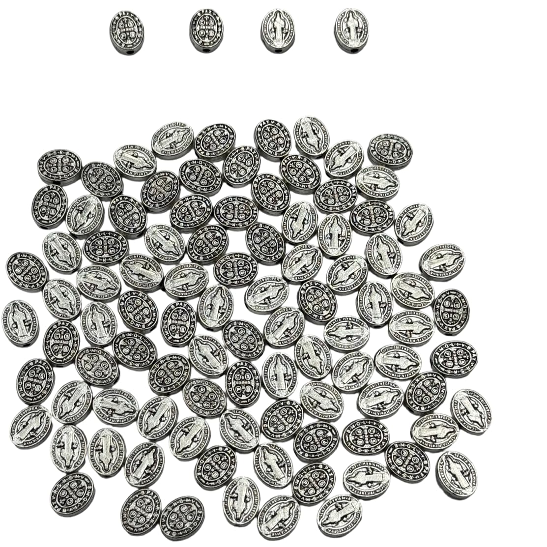 lulucross 100pcs 8mm Oval Double-Sided St Benedict Cross Beads Catholic Religious Bead Accessories DIY Rosary Bracelet Necklace