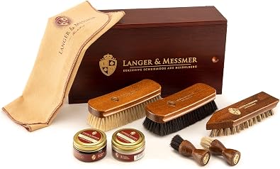 Langer & Messmer Mannheim Wooden Shoe Care Box with 2 Compartments - Available Empty or with a Multi-Piece Care Set