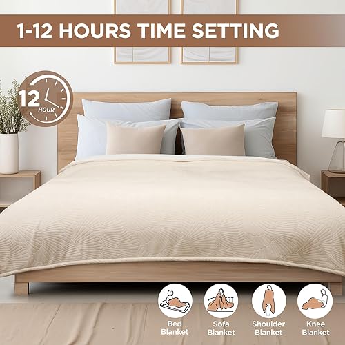 Miniatura 6 de Westinghouse Manta eléctrica tamaño Queen, manta térmica de piel sintética con doble control, 10 niveles de calefacción y ajustes de 1 a 12 horas,