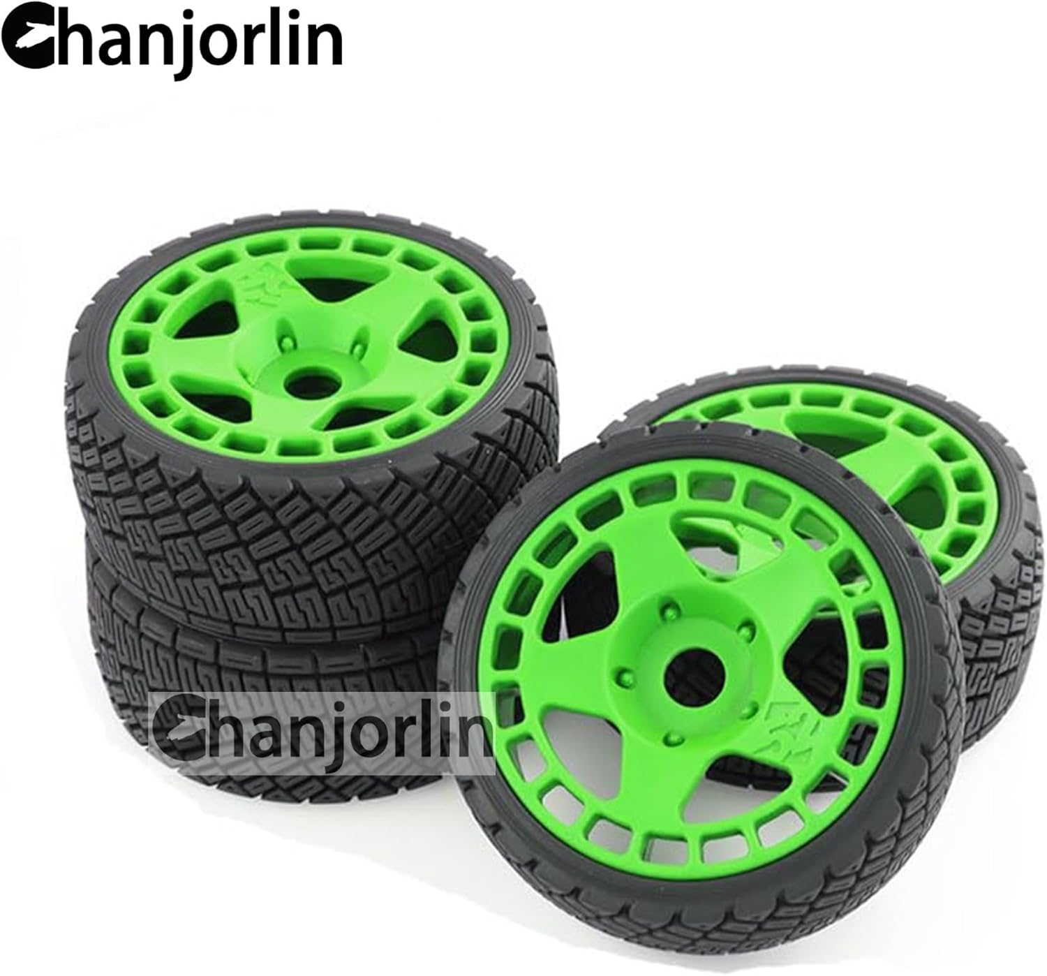 1/8 1/7 RC On Road Tires And Hard Plastic Rally Racing Wheels 17mm Hex Touring Tyres OD 3.94'' For 1:8 1:7 Street Drift Car ARRMA Losi Kyosho GT2 W10 Tamiya HPI WR8 HSP 4PCS (Green)
