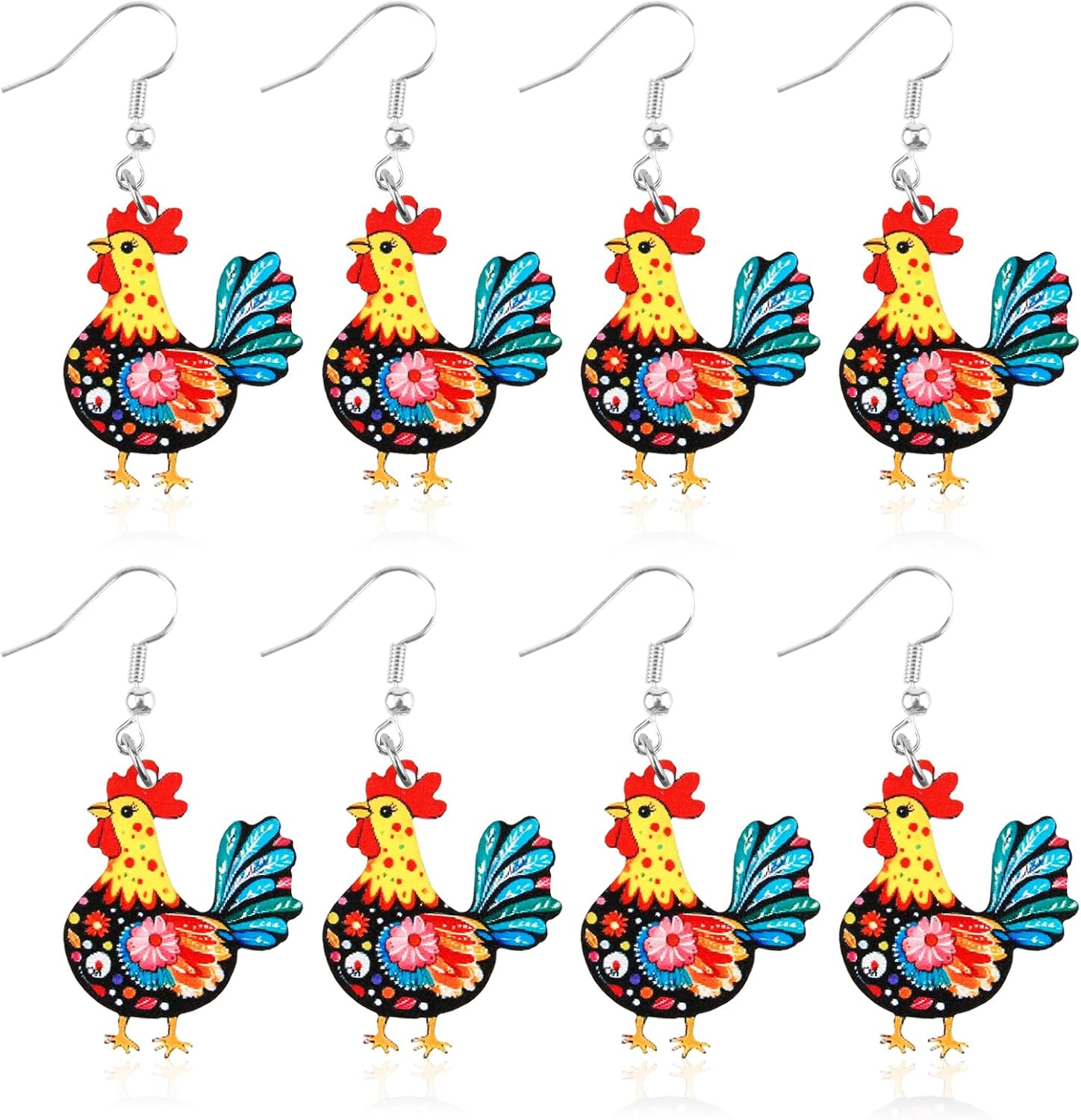 Funky Chicken Earrings for Women,Funny Dangle Drop Earrings, Cute Rooster Hen Farm Animal Jewelry, Unique Chicken Gifts