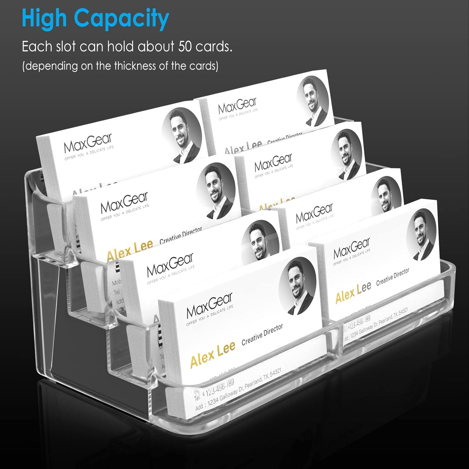 MaxGear Acrylic Business Card Holder for Desk Multiple Business Card Holders, Business Card Stand Business Card Display Holder, Clear Plastic Business Card Holder Display Office, 8 Pocket : Office Products