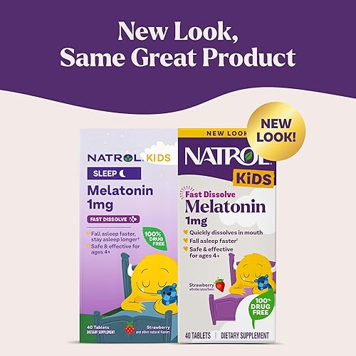 Miniatura 2 de Natrol Melatonina de disolución rápida de 1 mg para niños, suplemento dietético para un sueño reparador, tabletas de sueño para niños, 40 tabletas