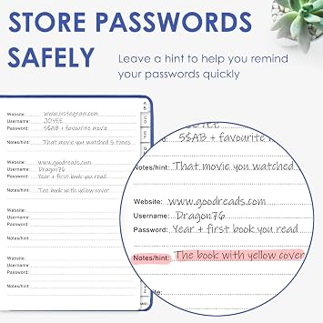 Elegant Password Book with Alphabetical Tabs - Hardcover Password Book for Internet Website Address Login - 7 x 10 Password Keeper and Organizer w/Notes Section & Back Pocket(Royal Blue)