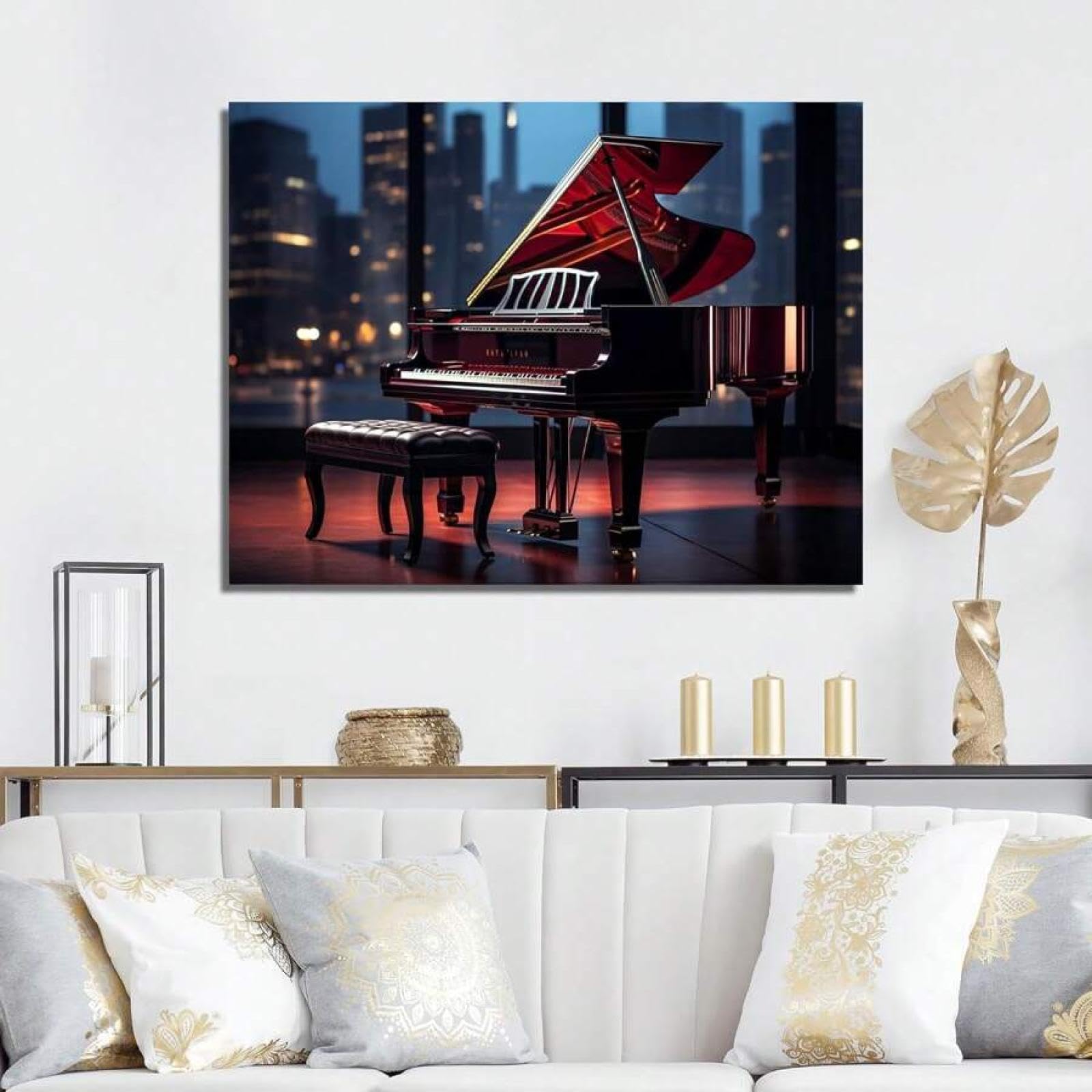 lianyibo 1pz. Arte murale per pianoforte, Jazz Journey On Piano, Musica per pianoforte Grande decorazione murale Stampa artistica su tela Decorazione artigianale 35x45cm con cornice