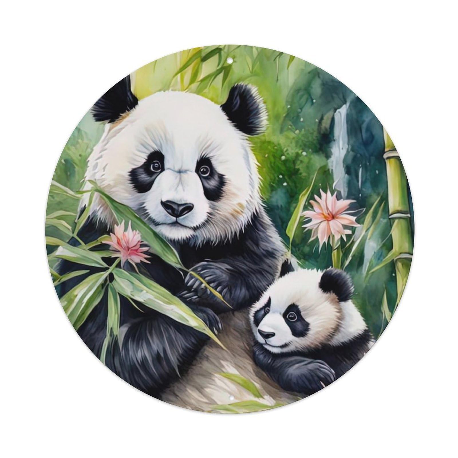 Animal Artwork Panda And Its Cub Metal Tin Sign