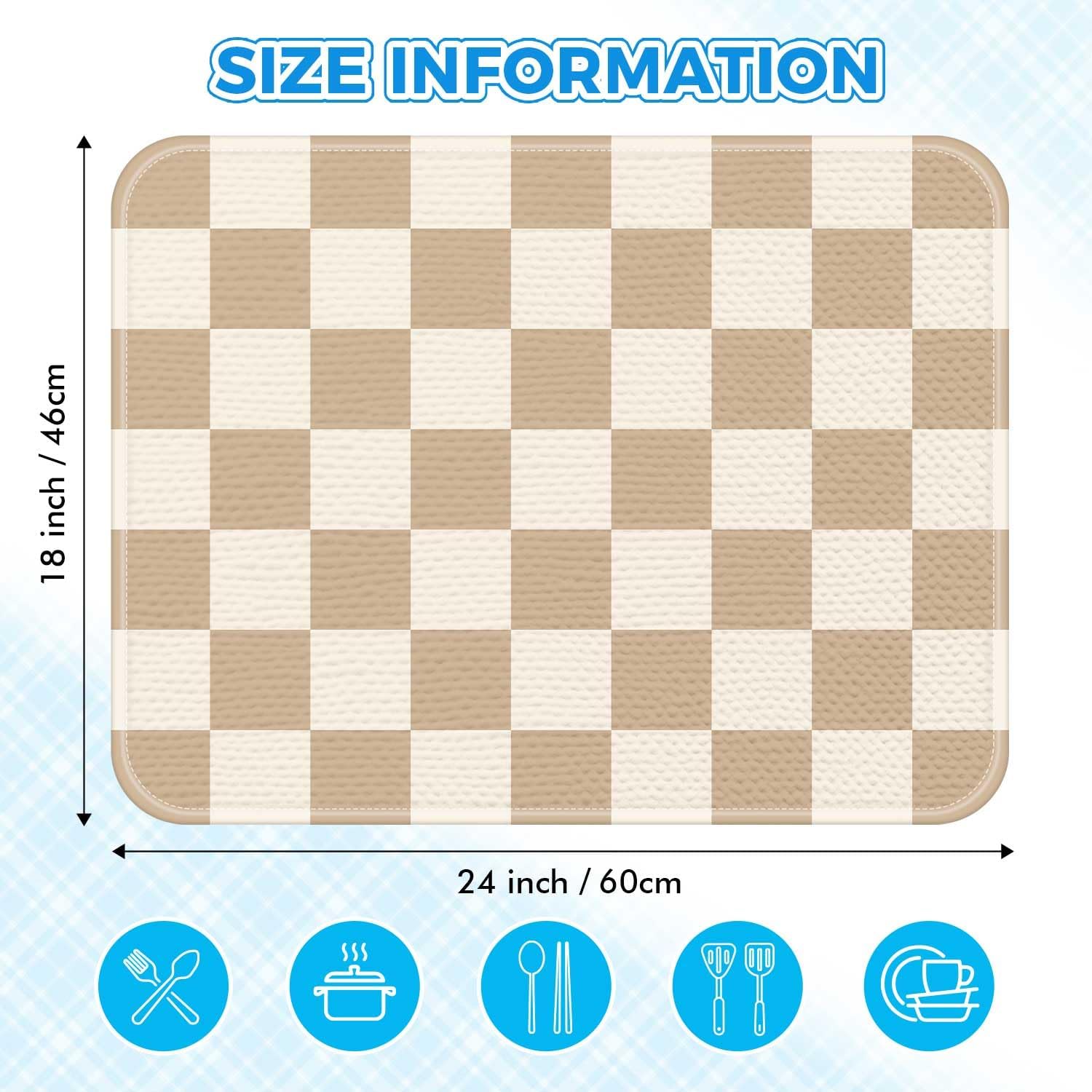 Light Brown Checkered Dish Drying Mats for Kitchen Counter Microfiber Mat
