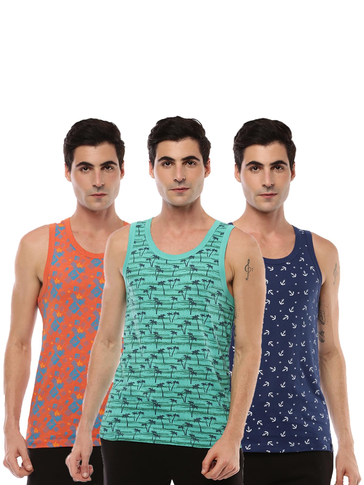 force nxt Printed Gym Vest for Men Pack of 3 | Super Combed Cotton Gym Tank | Regular Fit, Scoop Neck Ganji | Breathable, Sleeveless Men's Sports & Yoga T-Shirt-picture-21