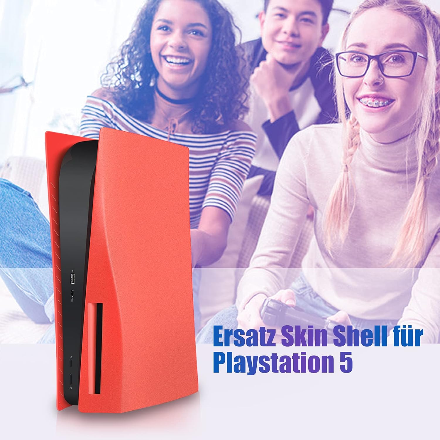 Waterproof Case for PS5 Console, Anti-Dust and Scratch, ABS Material with Replacement Game Cover (CD-ROM Edition, Red)