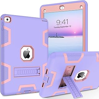 BENTOBEN iPad Air 2 Case, iPad Air 2nd Generation Case, iPad Case Air 2, Heavy Duty Hard PC Soft Silicone Bumper Rugged Shockproof Kickstand Full Body Protective Kids Cover iPad Air 2,Purple/Rose Gold