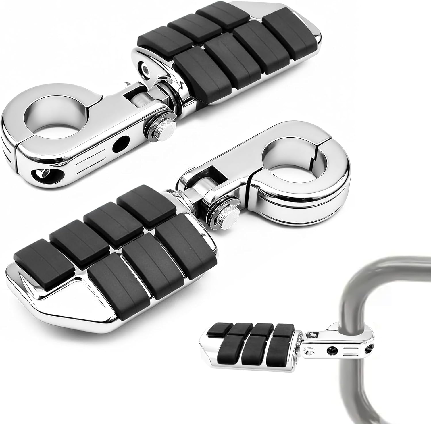 1.25" Chorme Adjustable Foot Pegs, Motorcycle Footrest for Harley Davidson Touring Road King Road Glide Street Glide Electra Glide Dyna Sportster Softail 1 1/4" Crush Bar