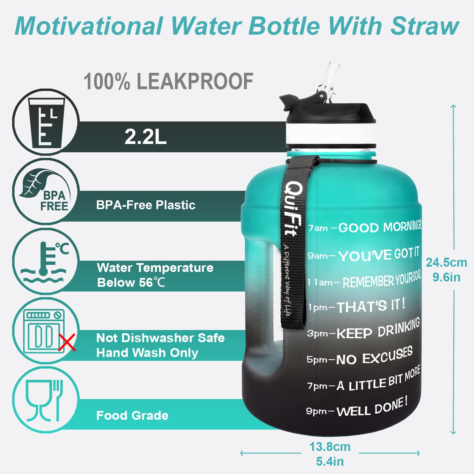 QuiFit 2.2 Litre Motivational Water Bottle - Image 3