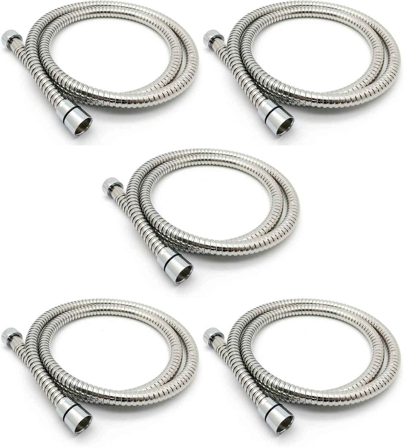 Xcel Home 5X Leakproof Flexible Stainless Steel Anti-Kink Shower Hoses with Solid Connector (1.2m Long), Silver, 5 Hoses